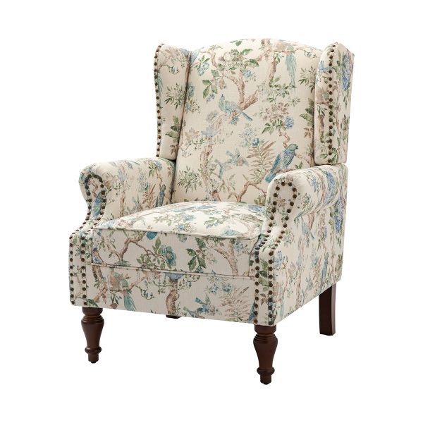 Theodor Floral Wingback Accent Chair Nailhead Trim 1