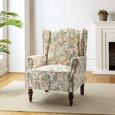 Theodor Floral Wingback Accent Chair Nailhead Trim