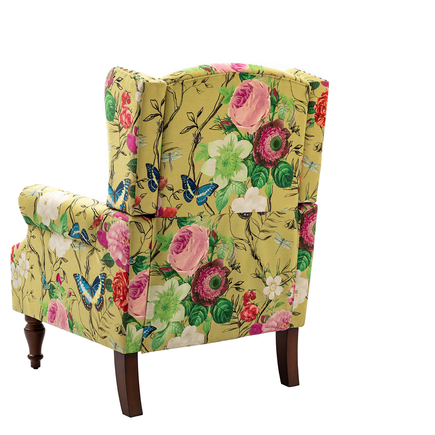 Theodor Mustard Floral Wingback Accent Chair with Nailhead Trim 3 Theodor Mustard Floral Wingback Accent Chair with Nailhead Trim - Image 3