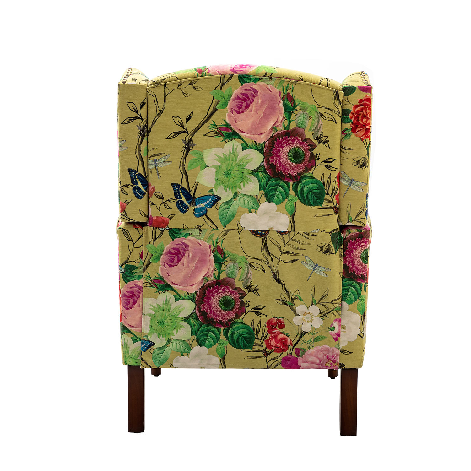 Theodor Mustard Floral Wingback Accent Chair with Nailhead Trim 4 Theodor Mustard Floral Wingback Accent Chair with Nailhead Trim - Image 4