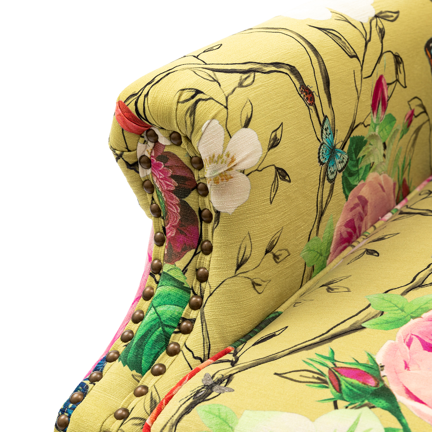 Theodor Mustard Floral Wingback Accent Chair with Nailhead Trim 5 Theodor Mustard Floral Wingback Accent Chair with Nailhead Trim - Image 5