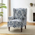 Theodor Navy Floral Wingback Accent Chair Copper Nailhead Trim 6 Theodor Navy Floral Wingback Accent Chair Copper Nailhead Trim