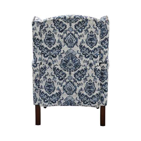 Theodor Navy Floral Wingback Accent Chair Copper Nailhead Trim 3