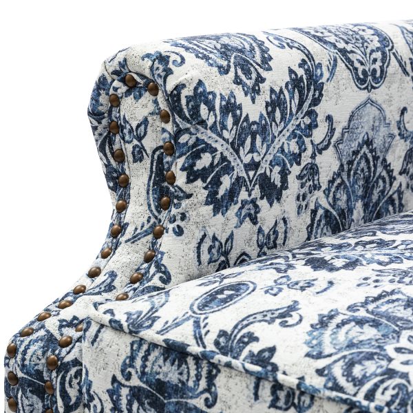 Theodor Navy Floral Wingback Accent Chair Copper Nailhead Trim 4