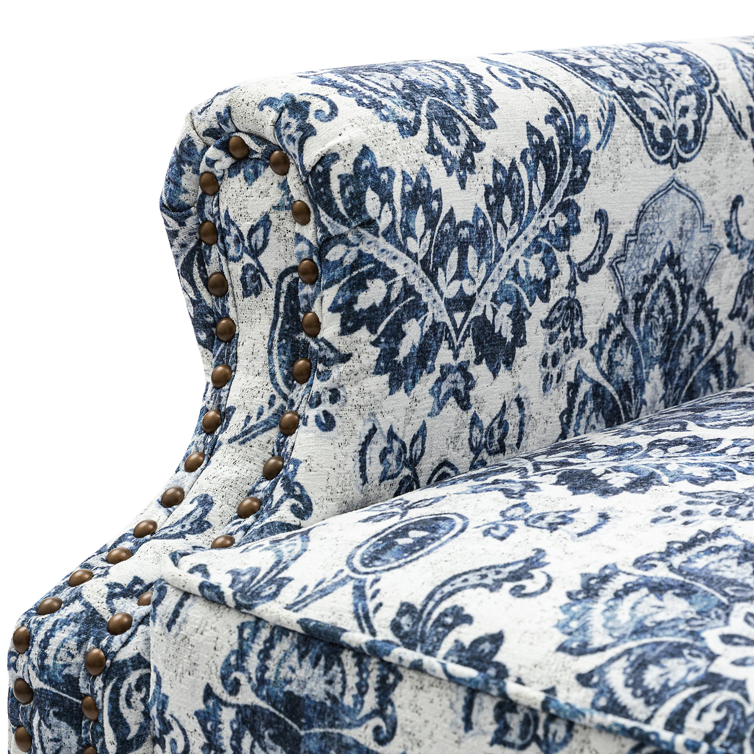 Theodor Navy Floral Wingback Accent Chair Copper Nailhead Trim 5 Theodor Navy Floral Wingback Accent Chair Copper Nailhead Trim - Image 5