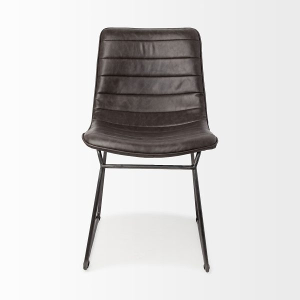 Thornton I Dark Brown Faux Leather Seat Black Iron Frame Dining Chair 2