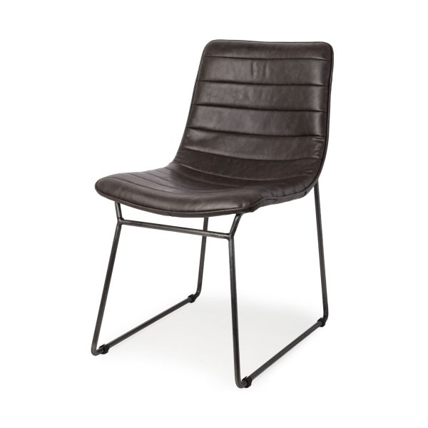 Thornton I Dark Brown Faux Leather Seat Black Iron Frame Dining Chair