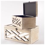 Tiffany (Set of 2) Off-White Wooden W/ Mirror Inlay Chevron Boxes