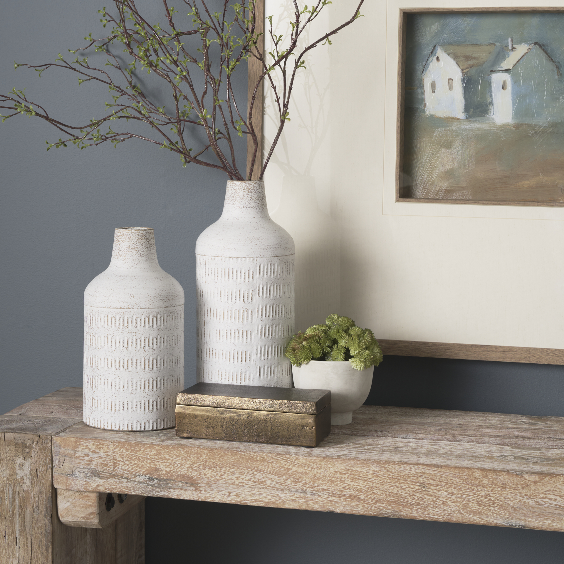 Tisha Small White W/ Terracotta Distressing Metal Vase 5 Tisha Small White W/ Terracotta Distressing Metal Vase - Image 5