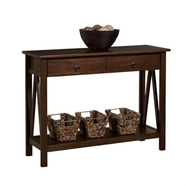 Tobacco Brown 2 Drawer Console Table with Storage Shelf 1