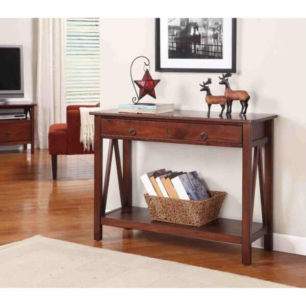 Tobacco Brown 2 Drawer Console Table with Storage Shelf 2
