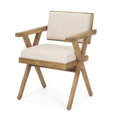 Topanga I Cream Fabric Wrap Medium Brown Wooden Frame Dining Chair