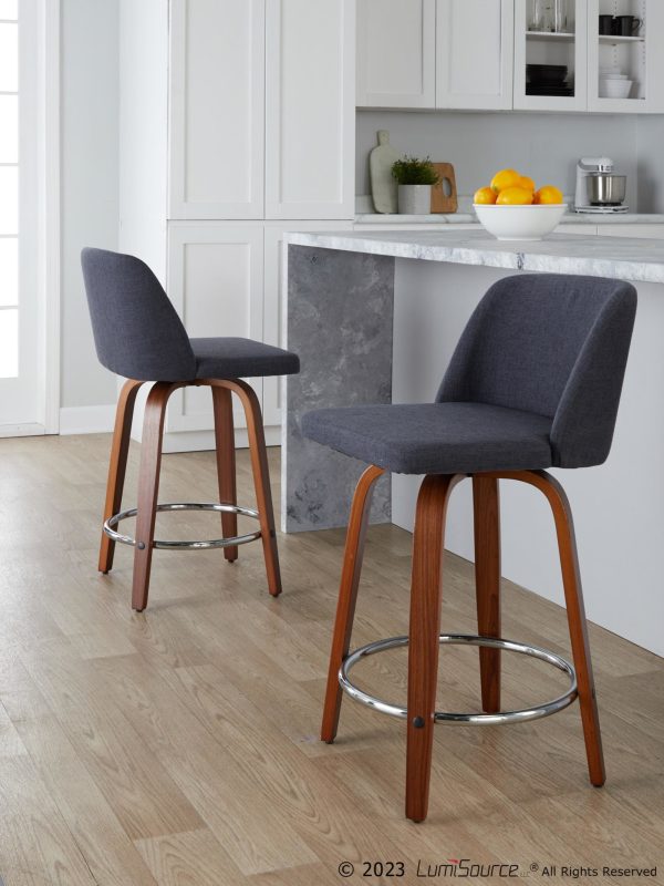 Toriano 24 Blue Mid Century Modern Swivel Counter Stools Set of 2 1
