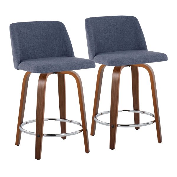 Toriano 24 Blue Mid Century Modern Swivel Counter Stools Set of 2 4