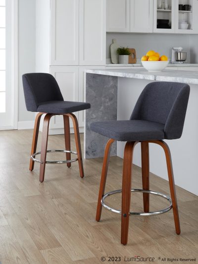 Toriano 24" Blue Mid-Century Modern Swivel Counter Stools (Set of 2)
