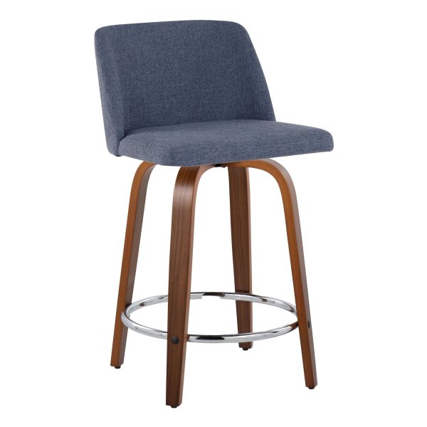 Toriano 24 Blue Mid Century Modern Swivel Counter Stools Set of 2 5