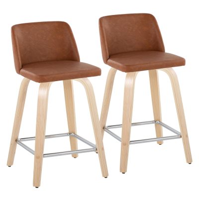 Toriano 24" Contemporary Swivel Counter Stools Natural/Camel (Set of 2)