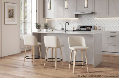 Toriano 24" Cream Contemporary Swivel Counter Stools (Set of 2)