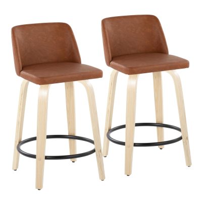 Toriano 24 Inch Contemporary Camel Swivel Counter Stools (Set of 2)
