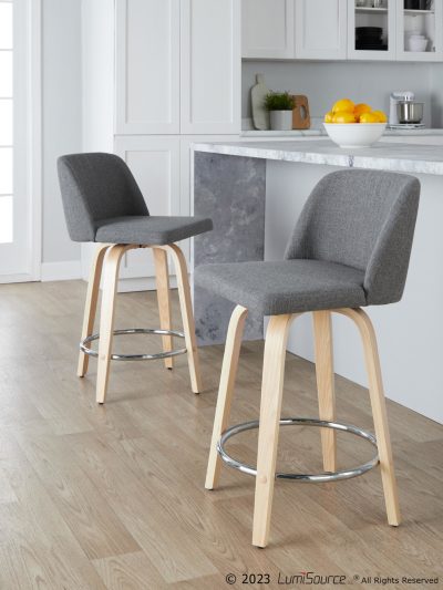 Toriano 24-Inch Contemporary Grey Fabric Swivel Counter Stools (Set of 2)
