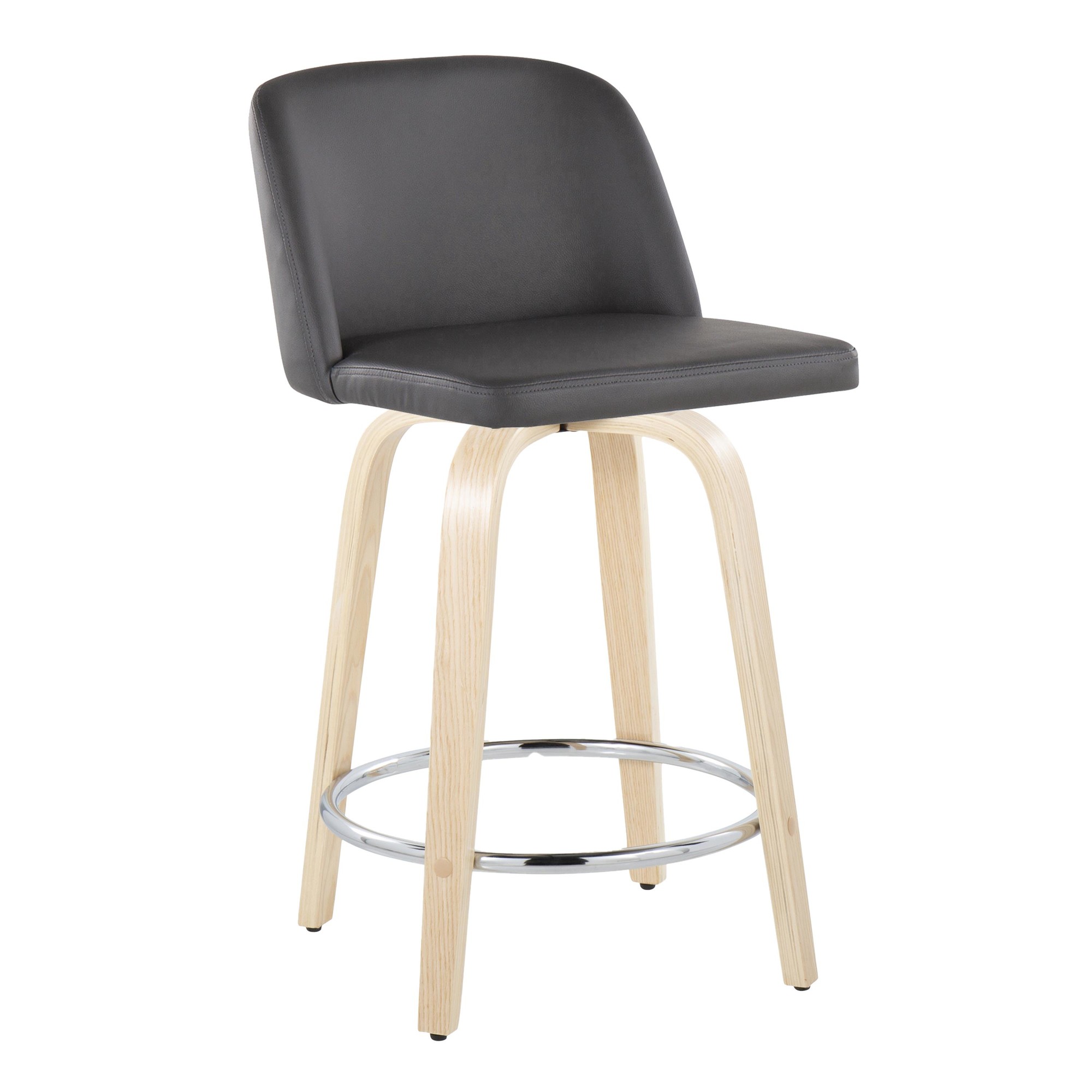 Toriano 24-Inch Contemporary Swivel Counter Stool in Natural Wood and Grey Faux Leather (Set of 2) (Set of 2) 4 Toriano 24-Inch Contemporary Swivel Counter Stool in Natural Wood and Grey Faux Leather (Set of 2) (Set of 2) - Image 4