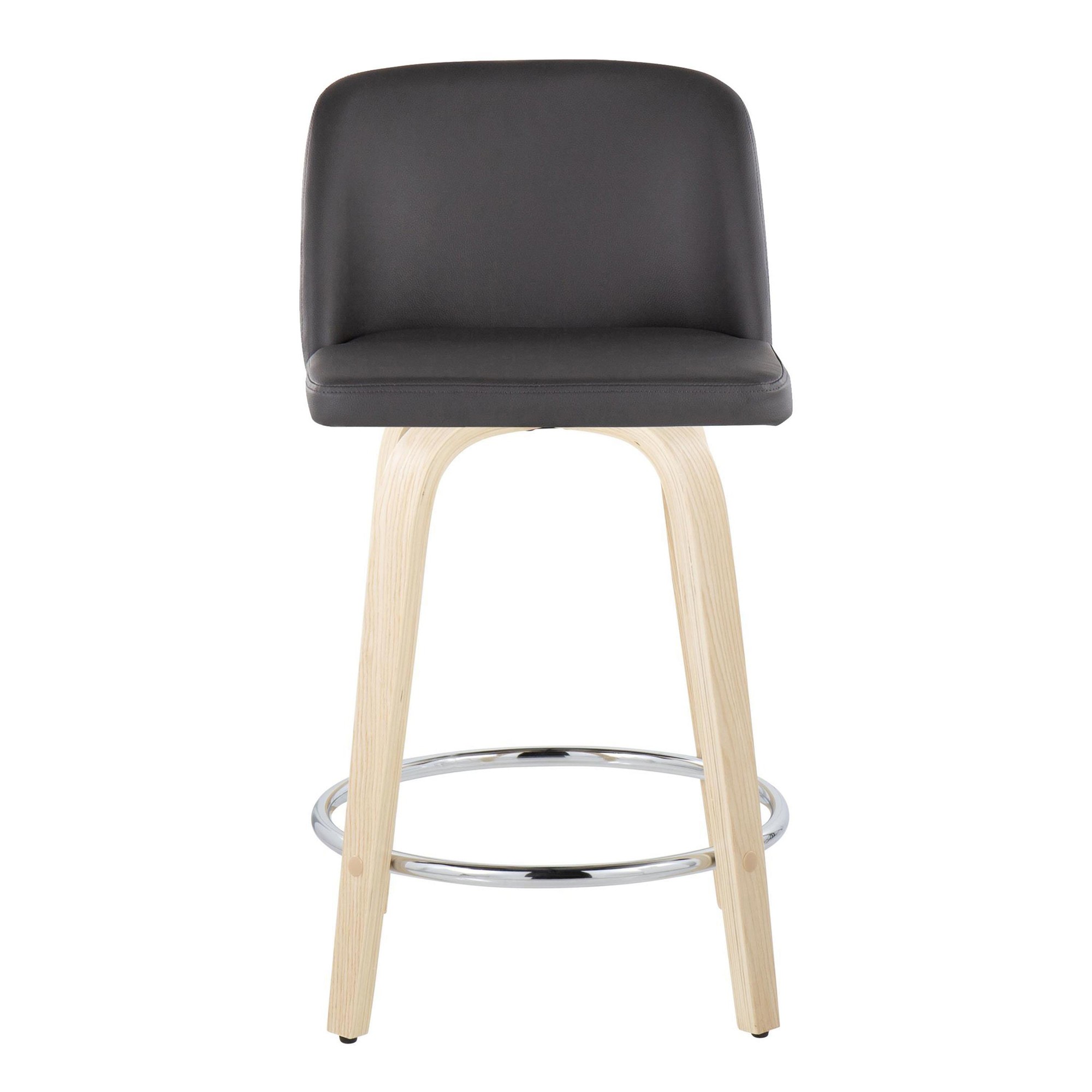 Toriano 24-Inch Contemporary Swivel Counter Stool in Natural Wood and Grey Faux Leather (Set of 2) (Set of 2) 8 Toriano 24-Inch Contemporary Swivel Counter Stool in Natural Wood and Grey Faux Leather (Set of 2) (Set of 2) - Image 8