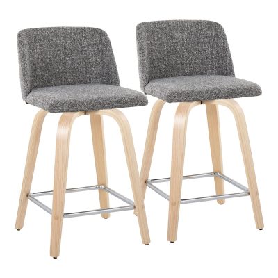 Toriano 24-Inch Contemporary Swivel Counter Stools in Grey (Set of 2) (Set of 2)
