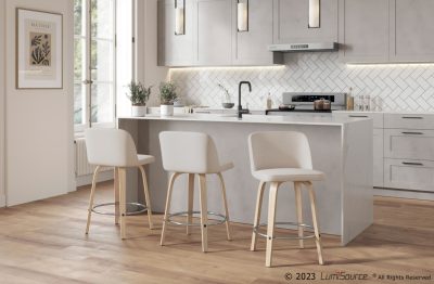 Toriano 24-Inch Cream Fabric Contemporary Swivel Counter Stools (Set of 2)