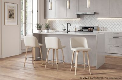 Toriano 24-Inch Cream Swivel Contemporary Counter Stools (Set of 2)
