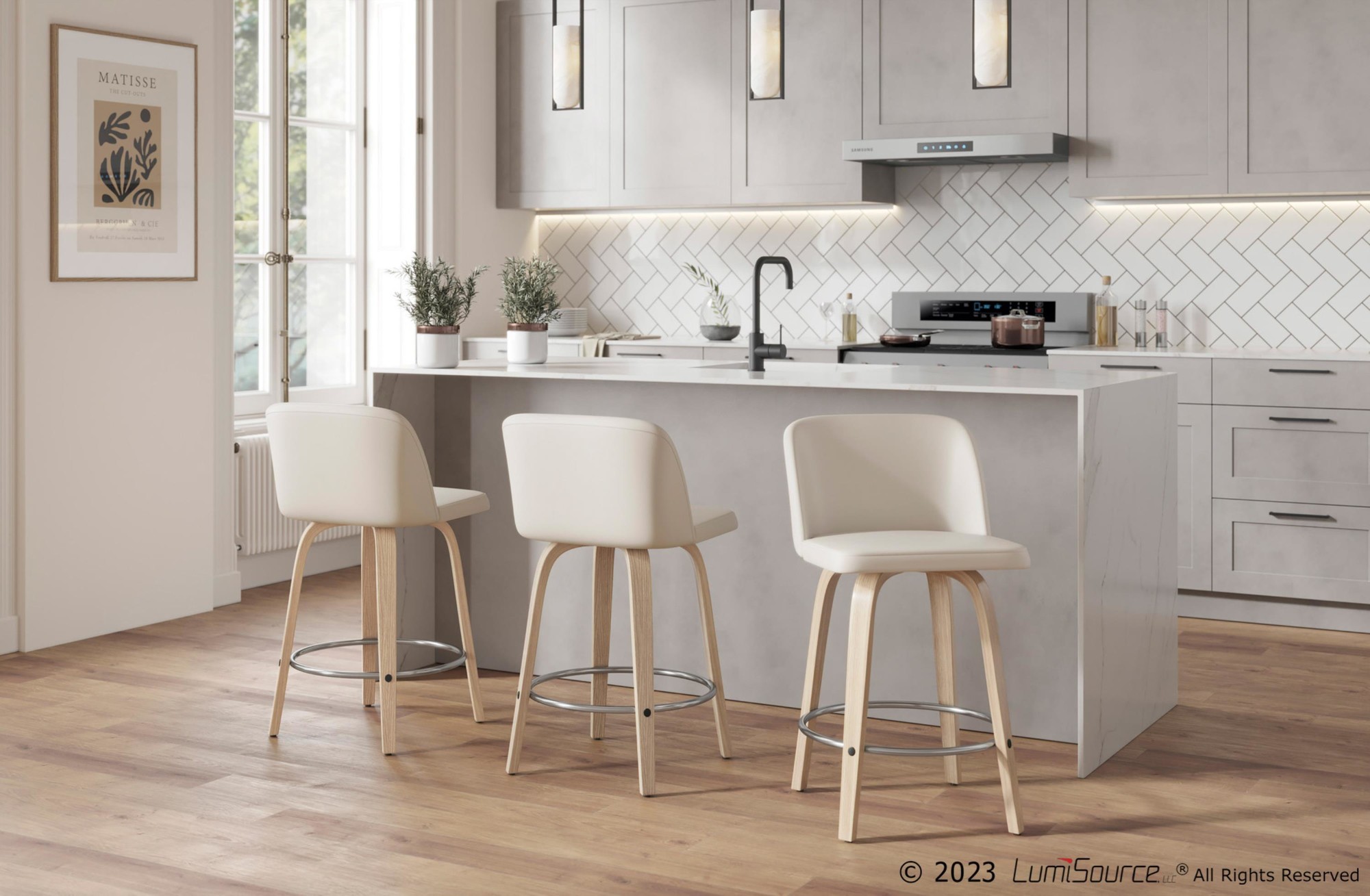 Toriano 24-Inch Cream Swivel Contemporary Counter Stools (Set of 2) 1 Toriano 24-Inch Cream Swivel Contemporary Counter Stools (Set of 2)