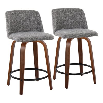 Toriano 24-Inch Grey Mid-Century Modern Counter Stools (Set of 2)