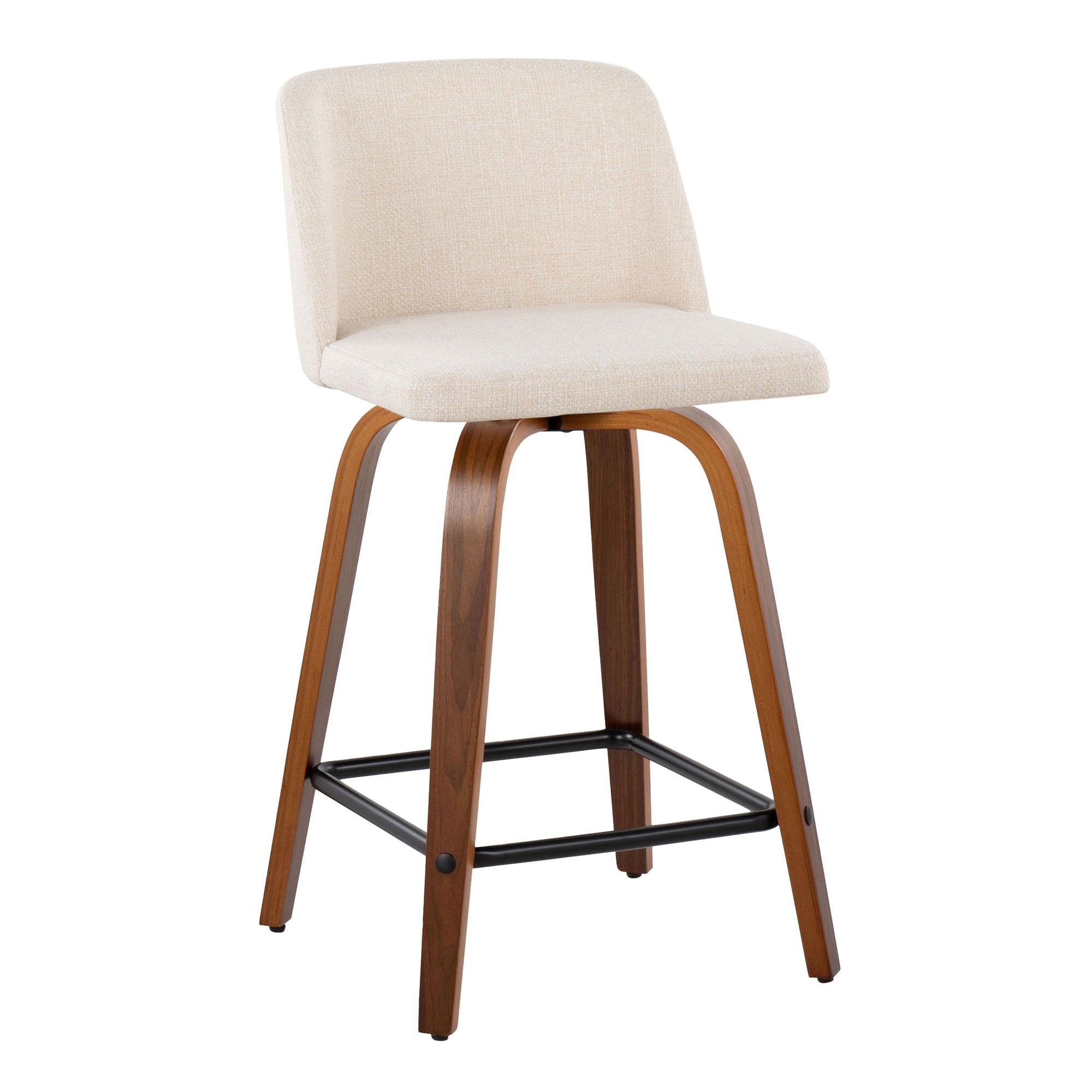 Toriano 24-Inch Mid-Century Modern Swivel Counter Stool in Walnut and Cream with Footrest (Set of 2) (Set of 2) 2 Toriano 24-Inch Mid-Century Modern Swivel Counter Stool in Walnut and Cream with Footrest (Set of 2) (Set of 2) - Image 2