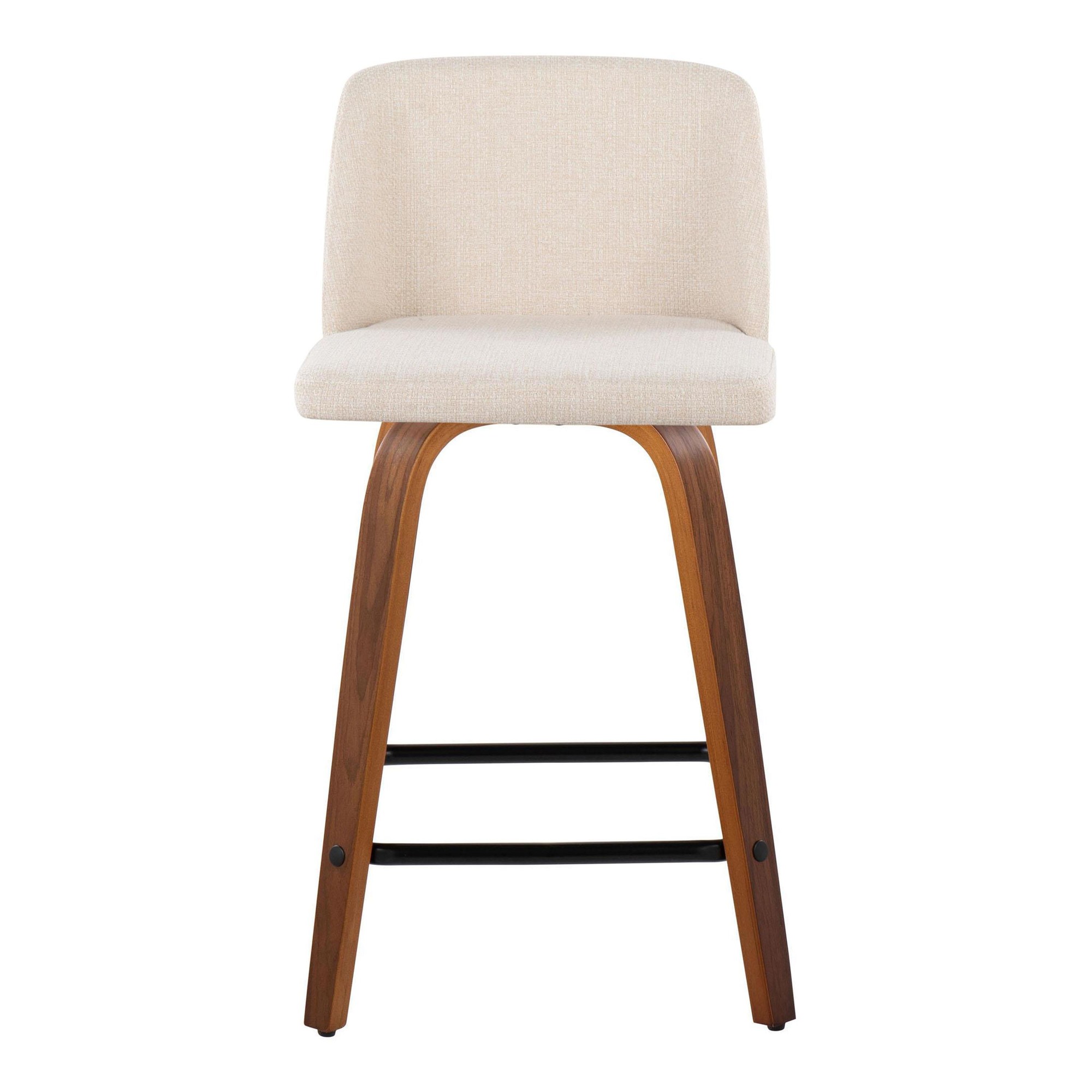 Toriano 24-Inch Mid-Century Modern Swivel Counter Stool in Walnut and Cream with Footrest (Set of 2) (Set of 2) 6 Toriano 24-Inch Mid-Century Modern Swivel Counter Stool in Walnut and Cream with Footrest (Set of 2) (Set of 2) - Image 6