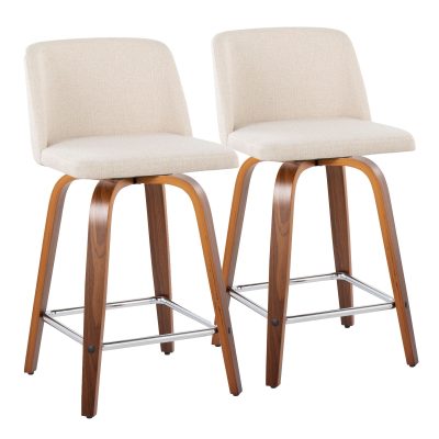 Toriano 24-Inch Mid-Century Modern Swivel Counter Stools (Set of 2)