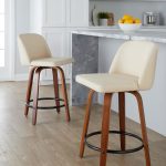 Toriano 24-Inch Mid-Century Modern Swivel Counter Stools in Walnut and Cream Faux Leather (Set of 2) (Set of 2)