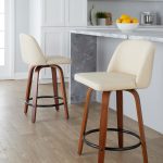 Toriano 24-Inch Mid-Century Modern Swivel Counter Stools in Walnut and Cream Faux Leather (Set of 2) (Set of 2)