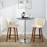 Toriano 24-Inch Mid-Century Modern Swivel Counter Stools in Walnut and Cream Faux Leather (Set of 2) (Set of 2)