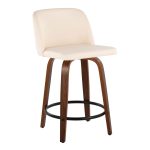 Toriano 24-Inch Mid-Century Modern Swivel Counter Stools in Walnut and Cream Faux Leather (Set of 2) (Set of 2)