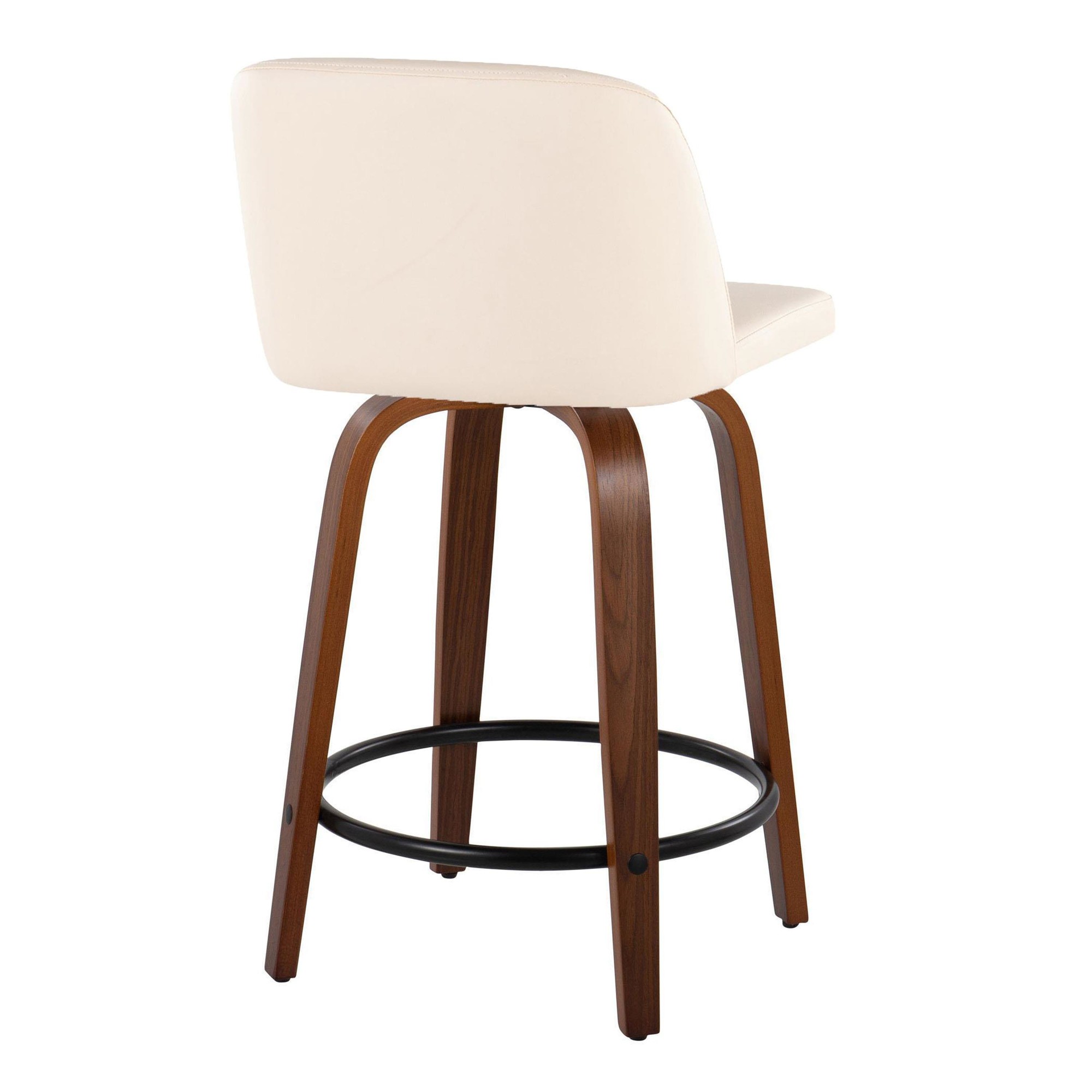 Toriano 24-Inch Mid-Century Modern Swivel Counter Stools in Walnut and Cream Faux Leather (Set of 2) (Set of 2) 8 Toriano 24-Inch Mid-Century Modern Swivel Counter Stools in Walnut and Cream Faux Leather (Set of 2) (Set of 2) - Image 8