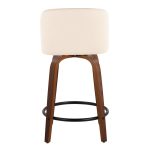 Toriano 24-Inch Mid-Century Modern Swivel Counter Stools in Walnut and Cream Faux Leather (Set of 2) (Set of 2)