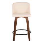 Toriano 24-Inch Mid-Century Modern Swivel Counter Stools in Walnut and Cream Faux Leather (Set of 2) (Set of 2)
