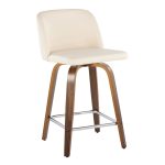 Toriano 24-Inch Mid-Century Modern Walnut Cream Swivel Counter Stools (Set of 2) 9 Toriano 24-Inch Mid-Century Modern Walnut Cream Swivel Counter Stools (Set of 2)