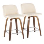 Toriano 24-Inch Mid-Century Modern Walnut Cream Swivel Counter Stools (Set of 2) 8 Toriano 24-Inch Mid-Century Modern Walnut Cream Swivel Counter Stools (Set of 2)