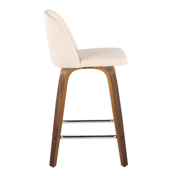 Toriano 24 Inch Mid Century Modern Walnut Cream Swivel Counter Stools Set of 2 2