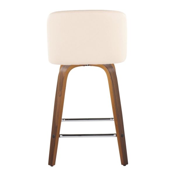 Toriano 24 Inch Mid Century Modern Walnut Cream Swivel Counter Stools Set of 2 4