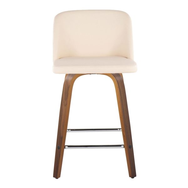 Toriano 24 Inch Mid Century Modern Walnut Cream Swivel Counter Stools Set of 2 5