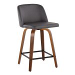 Toriano 24 Inch Mid-Century Modern Walnut Grey Swivel Stools (Set of 2) 9 Toriano 24 Inch Mid-Century Modern Walnut Grey Swivel Stools (Set of 2)