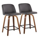 Toriano 24 Inch Mid-Century Modern Walnut Grey Swivel Stools (Set of 2) 8 Toriano 24 Inch Mid-Century Modern Walnut Grey Swivel Stools (Set of 2)