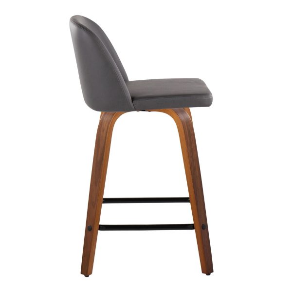Toriano 24 Inch Mid Century Modern Walnut Grey Swivel Stools Set of 2 2