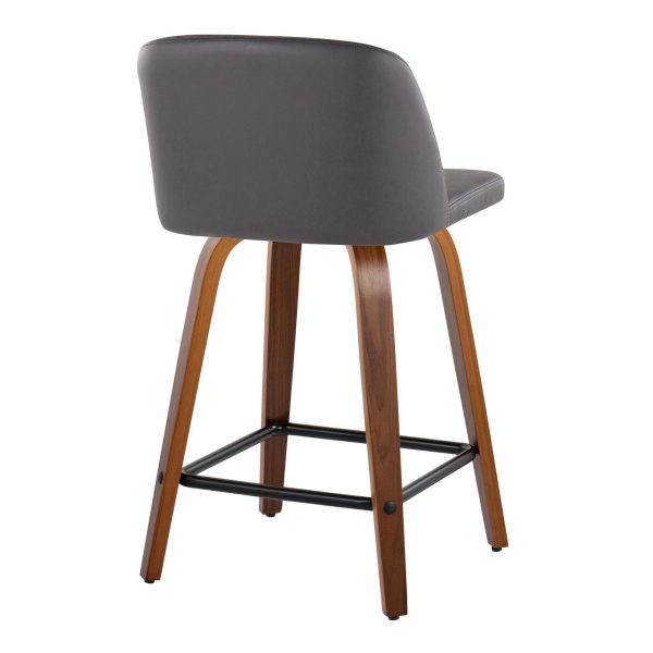 Toriano 24 Inch Mid Century Modern Walnut Grey Swivel Stools Set of 2 3
